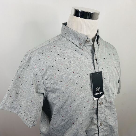 NWT Molokai Surf Co Large Hawaiian Shirt Red Blue Fish on Gray Short Sleeve - Picture 1 of 4